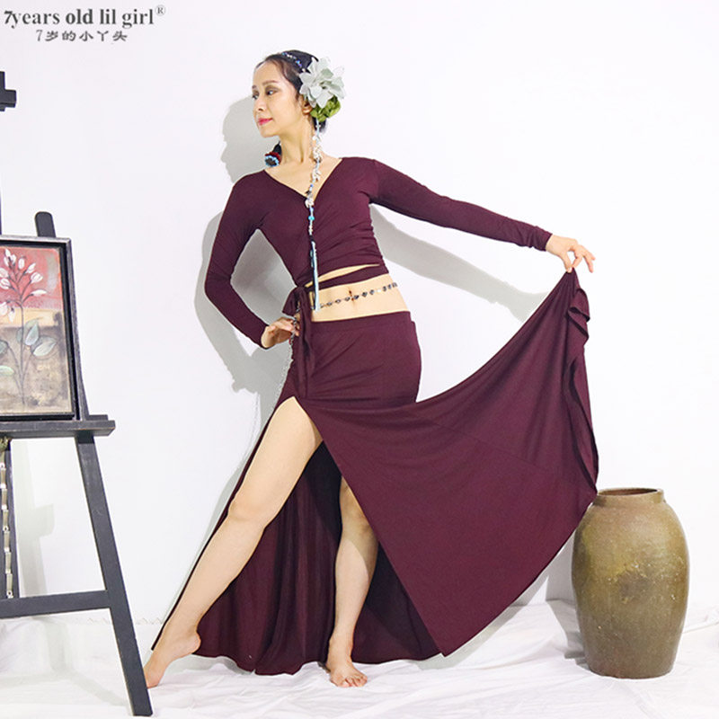 肚皮舞练功服新品莫代尔人棉开衩包臀裙套装EMM01