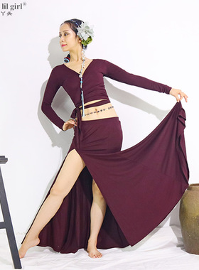 肚皮舞练功服新品莫代尔人棉开衩包臀裙套装EMM01