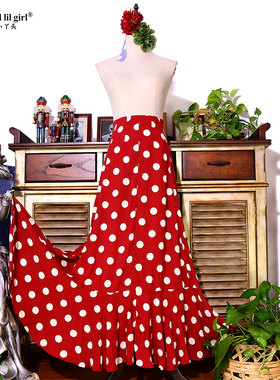 西班牙弗拉门戈Flamengo舞新款印花波点一层荷叶边裙热卖DTT37