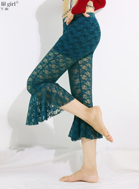 部落肚皮舞人气韩国蕾丝荷叶边7分打底裤EQQ01 03