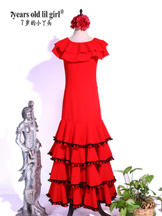 原创少儿Flamenco弗拉门戈练习裙西班牙吉普赛四层荷叶舞裙GG11