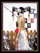 ATS部落肚皮舞原创设计韩国蕾丝V领露背choli短袖 上衣DQ77