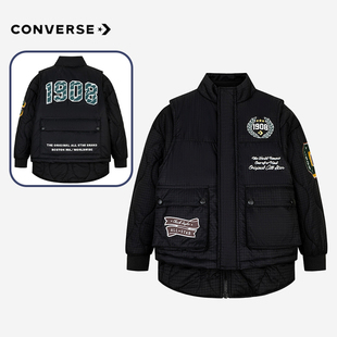 Converse匡威儿童棉服加厚25冬季新款中大童黑色防风保暖棉袄外套