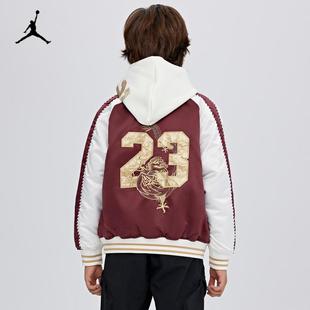 Nike耐克男童新春拜年双面穿棉服中大童红色外套金丝刺绣耐克棉服