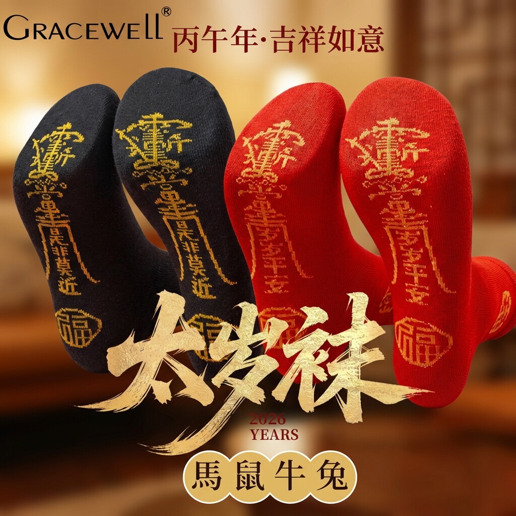 太岁袜本命年春秋季男女士中筒袜