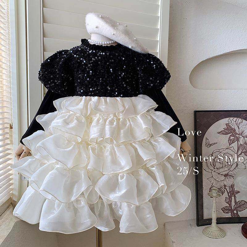 英国Next Naive女童连衣裙秋冬亮片网纱公主裙高级感袖子加厚裙子