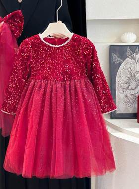 英国Next Naive送头纱女童千金风连衣裙秋冬小女孩高级感生日礼服