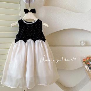 英国Next Naive女童无袖珍珠连衣裙2024夏款背心裙公主裙流光小香