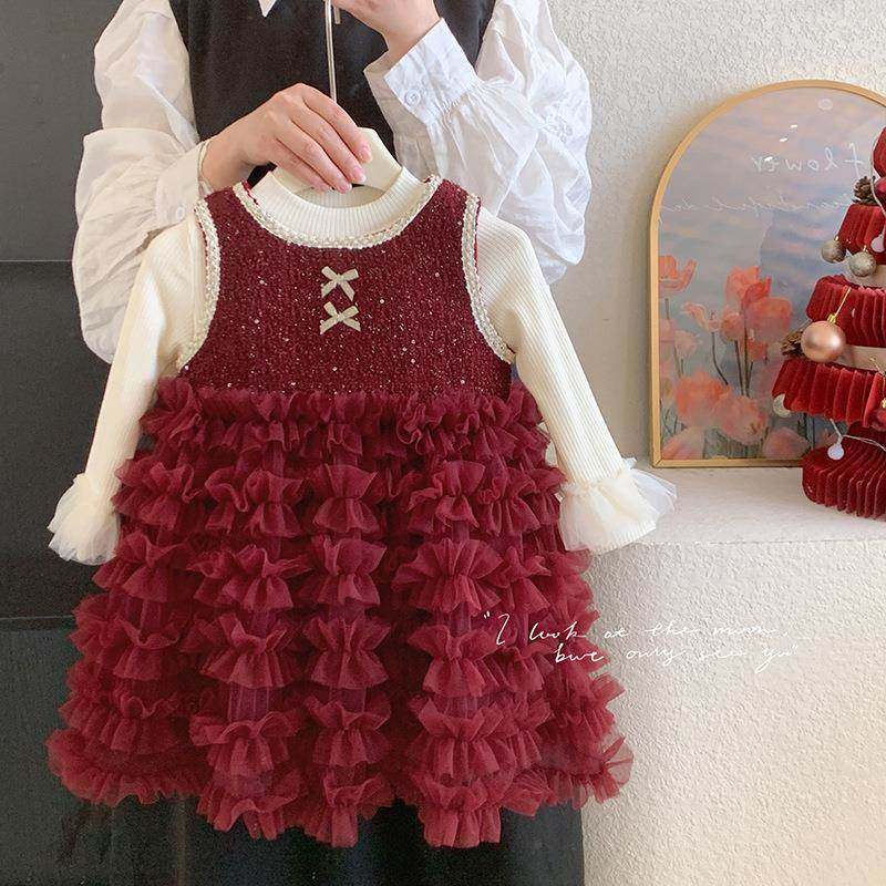 英国Next Naive女童连衣裙2025秋冬新款重工tutu蛋糕裙百搭无袖背