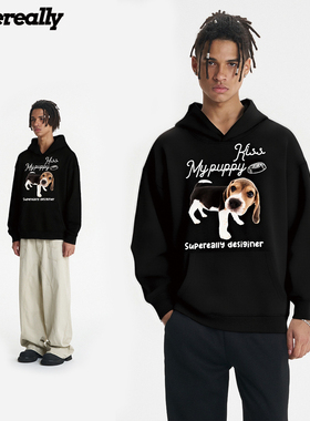 supereally美式复古卡通印花设计感宽松休闲百搭男女同款连帽卫衣