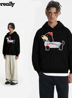 supereally美式复古美式卡通腊肠狗印花设计宽松男女休闲百搭卫衣