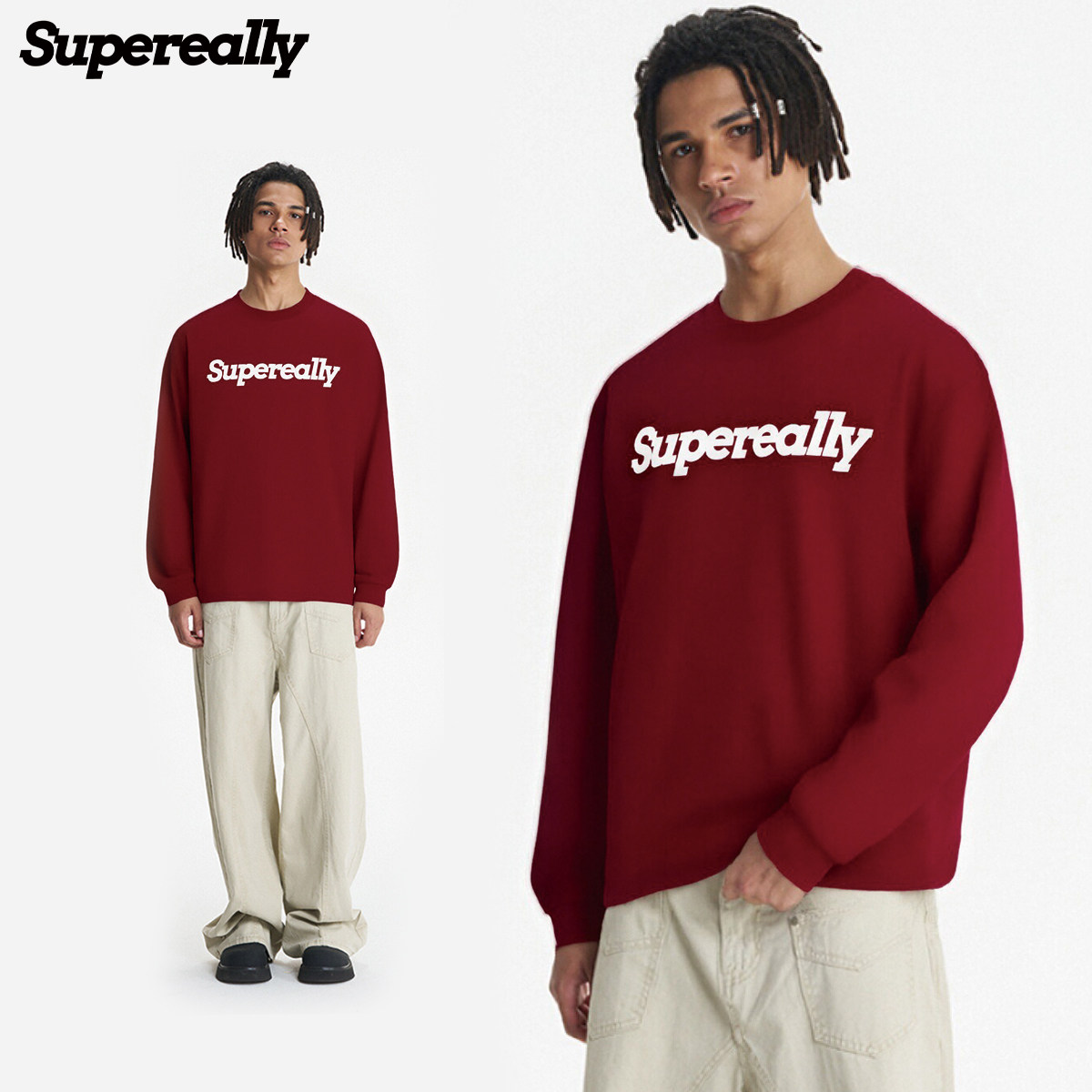 SUPEREALLY 美式复古麂皮绒宽松休闲纯色落肩袖连帽卫衣情侣款