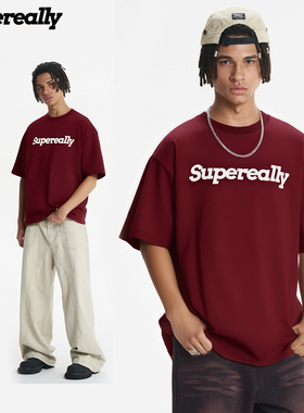 SUPEREALLY 艺人同款美式logo立体印花宽松百搭圆领通勤T恤短袖