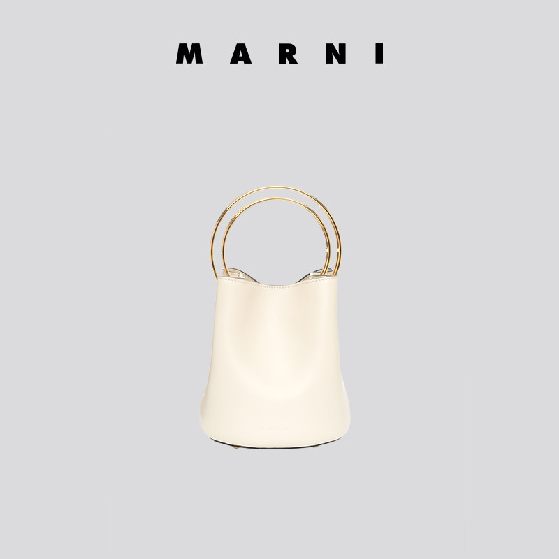 MARNI早秋新款PANNIER女士米白色光面牛皮双层金属手柄斜挎水桶包|ruв категории Сумки, Г - жа сумки - от Buy2taobao.com для оказания профессиональной услуги покупки агента Taobao