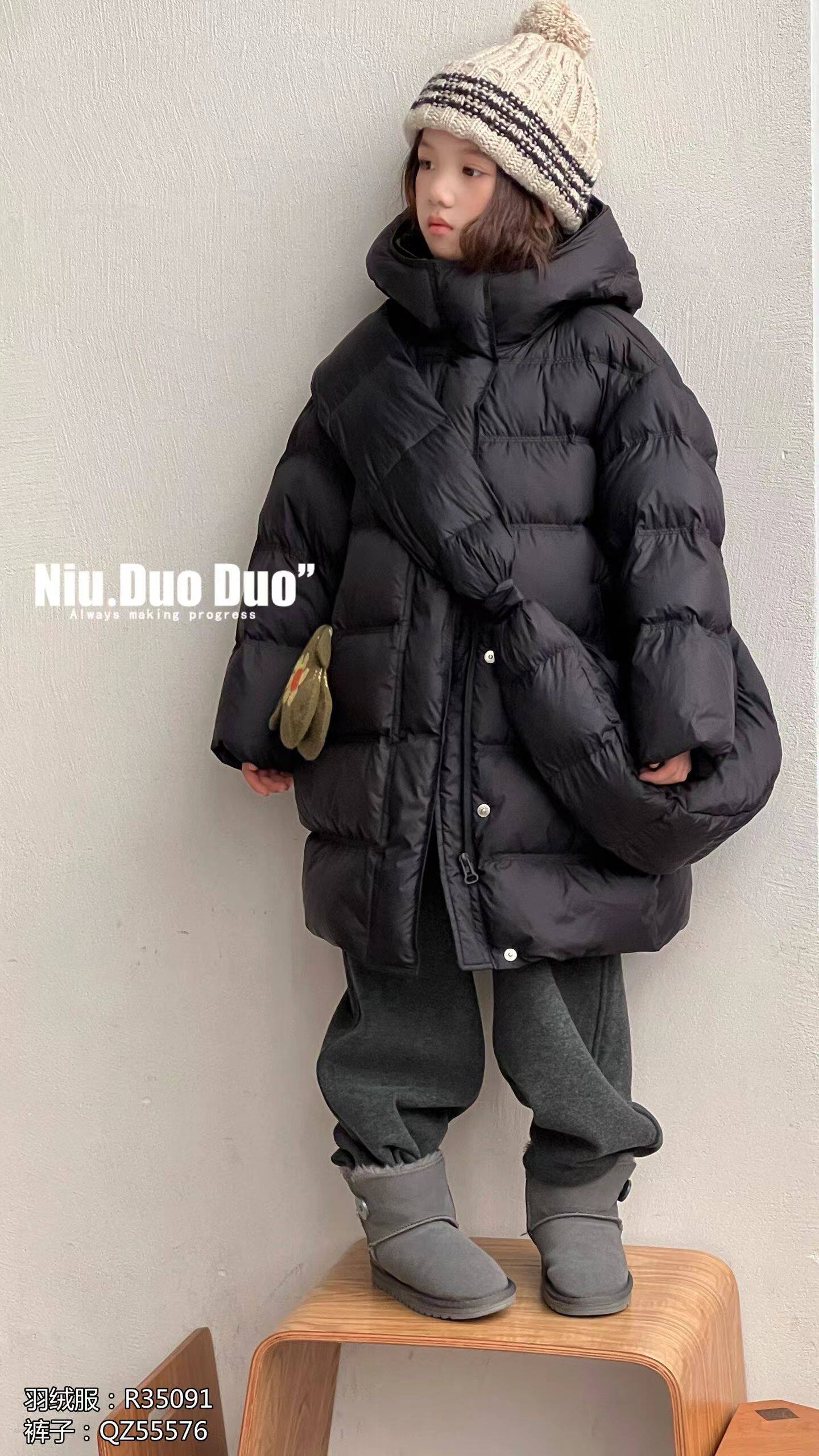 断码清仓 牛哆哆童装2025年冬女童韩版宽松长款连帽羽绒服两件套