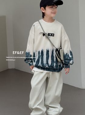 EF男女童装2025年冬款韩版宽松圆领套头扎染洋气卫衣