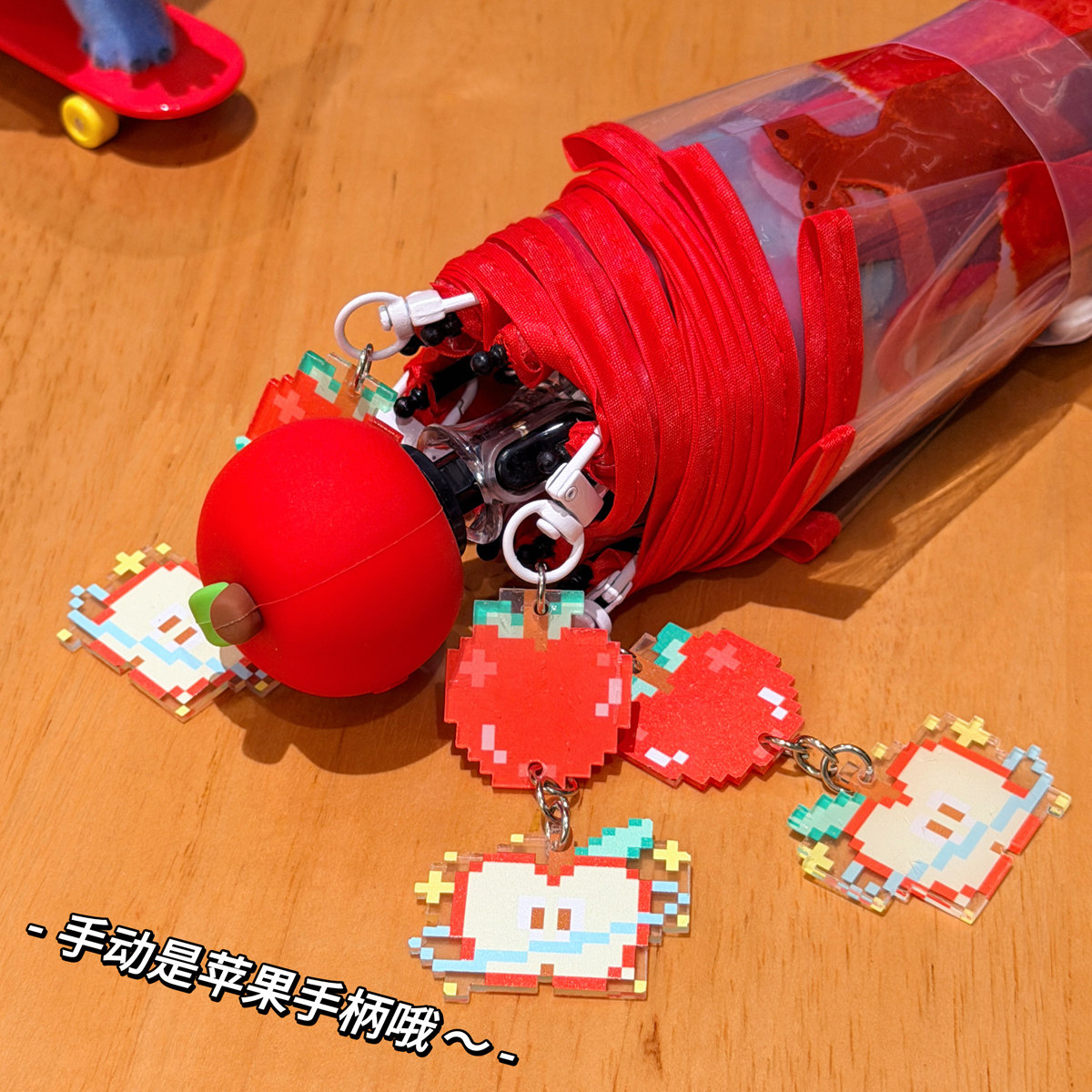 拼豆风苹果~透明雨伞女高颜值ins风折叠全自动伞可爱加厚学生卡通