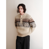 可乐生活CARPEM 费尔岛复古毛衣冬季 羊毛亨利领提花针织上衣