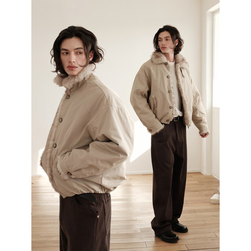 可乐生活CARPEM 高级感毛领外套冬加厚短款廓形保暖夹克