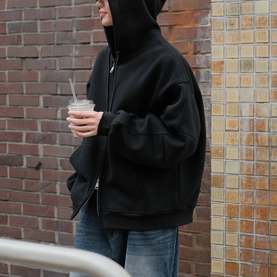 可乐生活自制秋季 外套BF风连帽卫衣男女 廓形Boxy裁剪宽松落肩短款