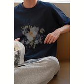 可乐生活自制 T恤男女 春夏原创手绘幻影花卉宽松纯棉280g圆领短袖