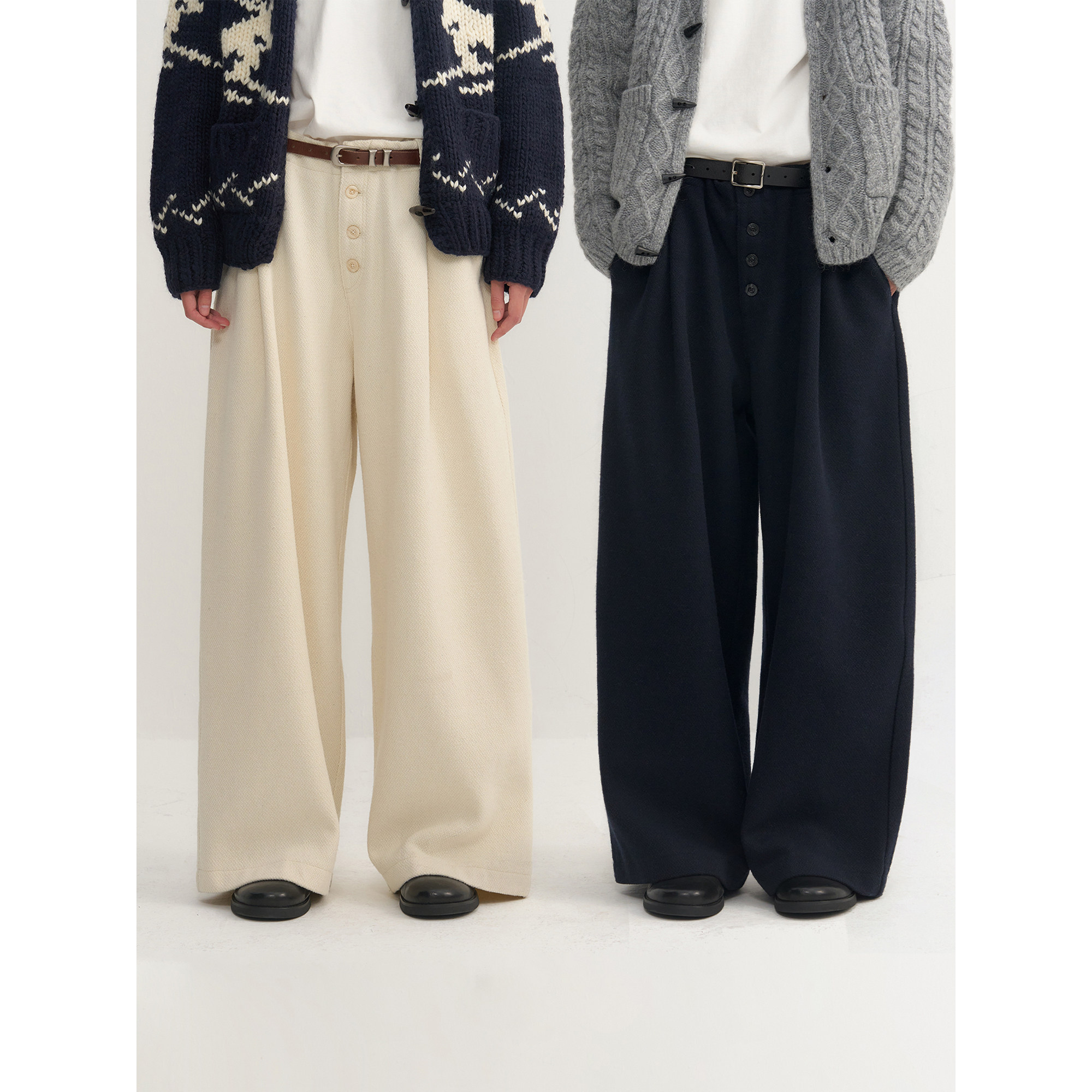 可乐生活CARPEM 30%羊毛重磅粗织毛呢四粒扣休闲裤冬宽松阔腿长裤,男装,西裤,淘宝优惠券,粉丝福利购,淘宝优惠卷