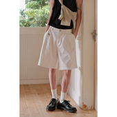 可乐生活自制夏季 男 休闲裤 成衣水洗日系宽松白色牛仔短裤 五分工装