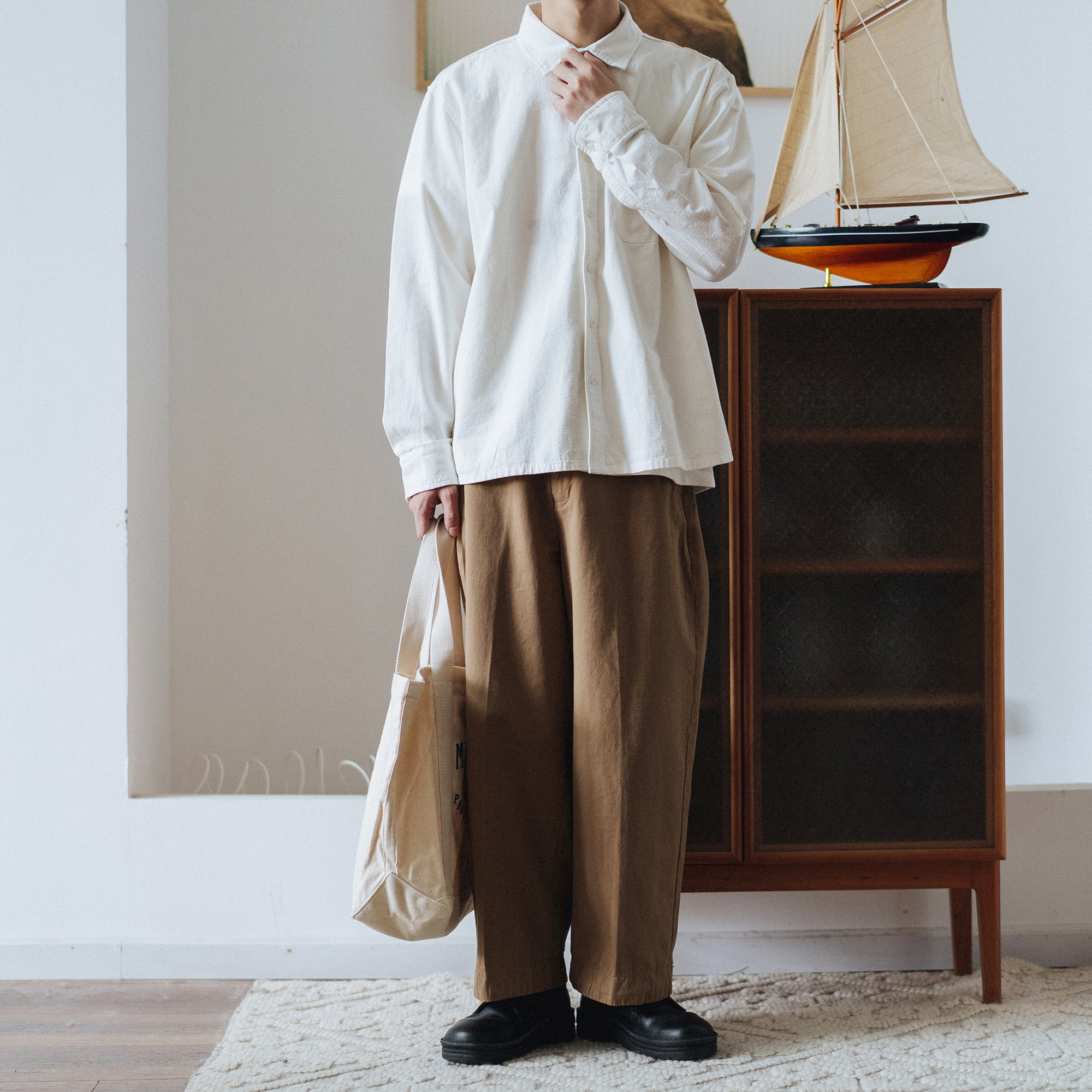 YAOKOLA自制 精致格纹水洗棉品质日系文艺长袖衬衫复古宽松衬衣男99.00元包邮