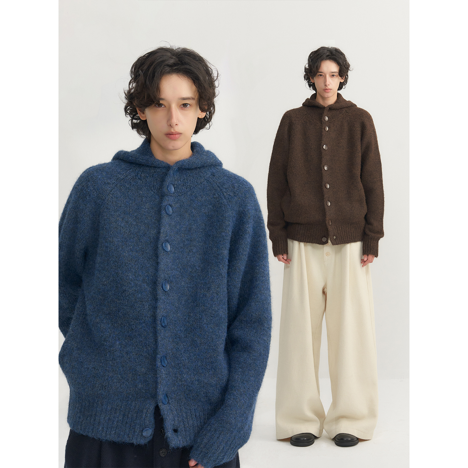 可乐生活CARPEM 蓬松感慵懒短款连帽毛衣冬季百搭羊毛针织外套