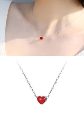s925纯银简约桃心红色项链