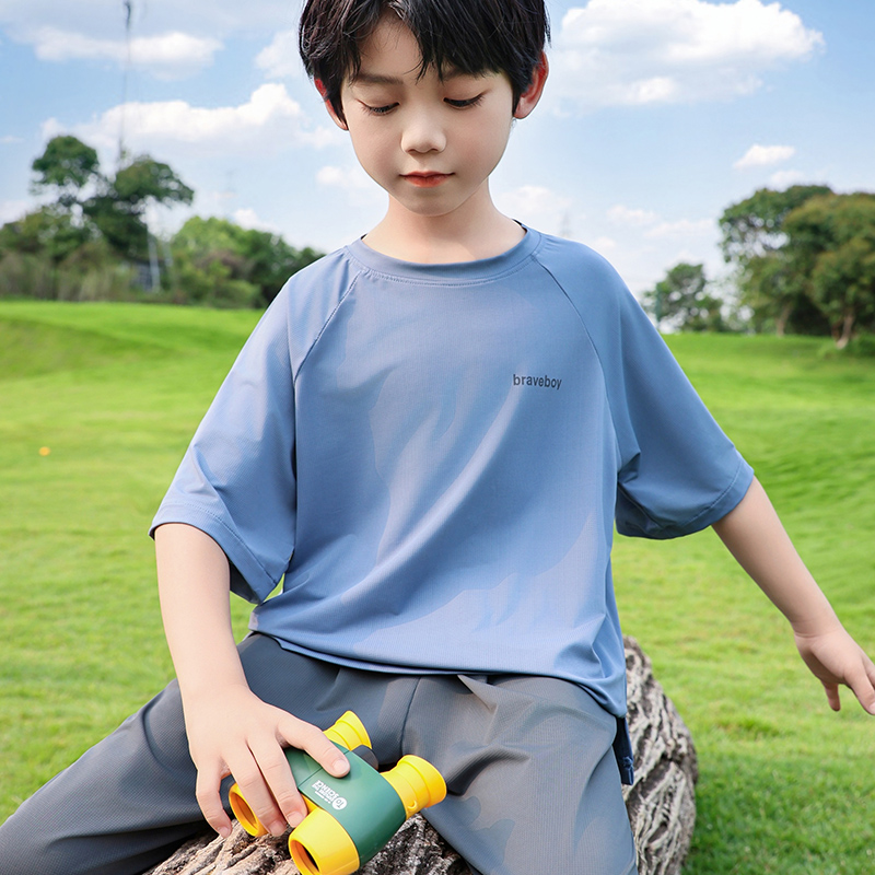 男童冰丝速干套装2025新款夏季短袖小孩运动薄款夏装凉感T恤夏天