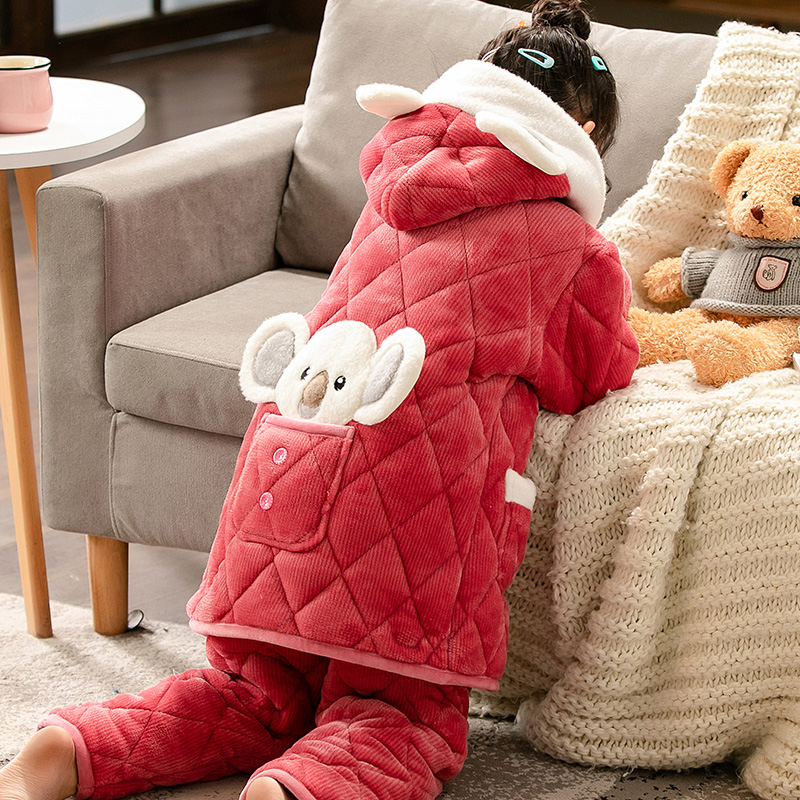 冬季儿童法兰绒睡衣加绒加厚