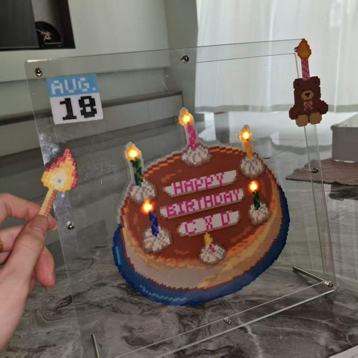 生日蛋糕手作拼豆代拼diy可点亮灯卡通拼豆来图定制照片定制