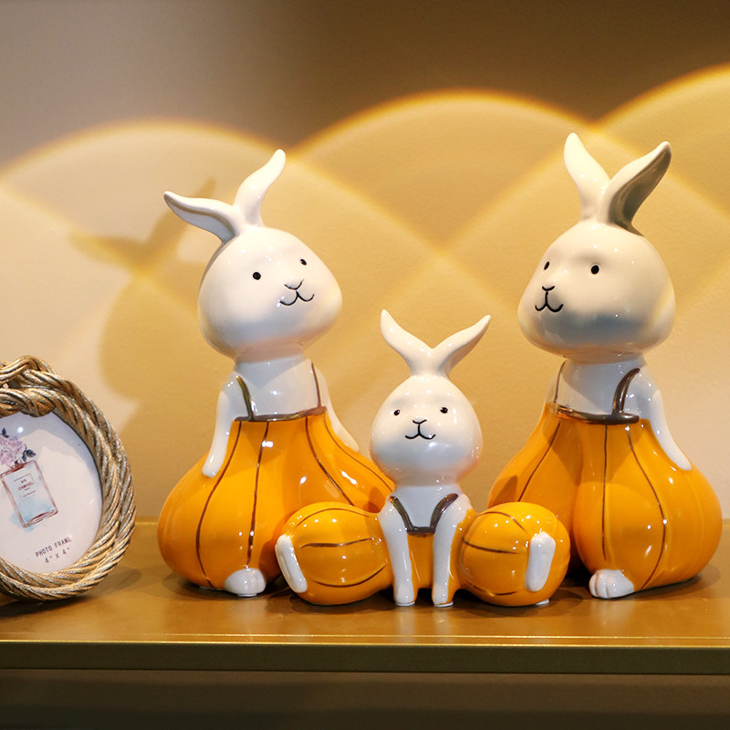 创意陶瓷小南瓜兔子摆件轻奢家居客厅酒柜桌面高档工艺装饰品摆设,家居饰品,装饰摆件,淘宝优惠券,粉丝福利购,淘宝优惠卷