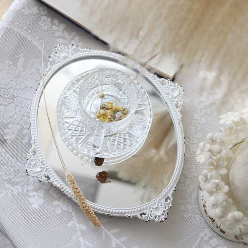 你可居法式白色化妆镜入户玄关墙上小镜子装饰复古壁挂可挂墙做旧