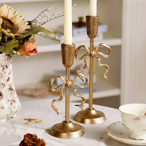 你可居法式蜡烛烛台摆件蝴蝶结金色高级感轻奢拍照背景浪漫烛光