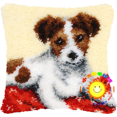 Latch Hook段段绣 /地毯绣 /小太阳/ 抱枕 /毛线绣/靠枕/凝望狗狗