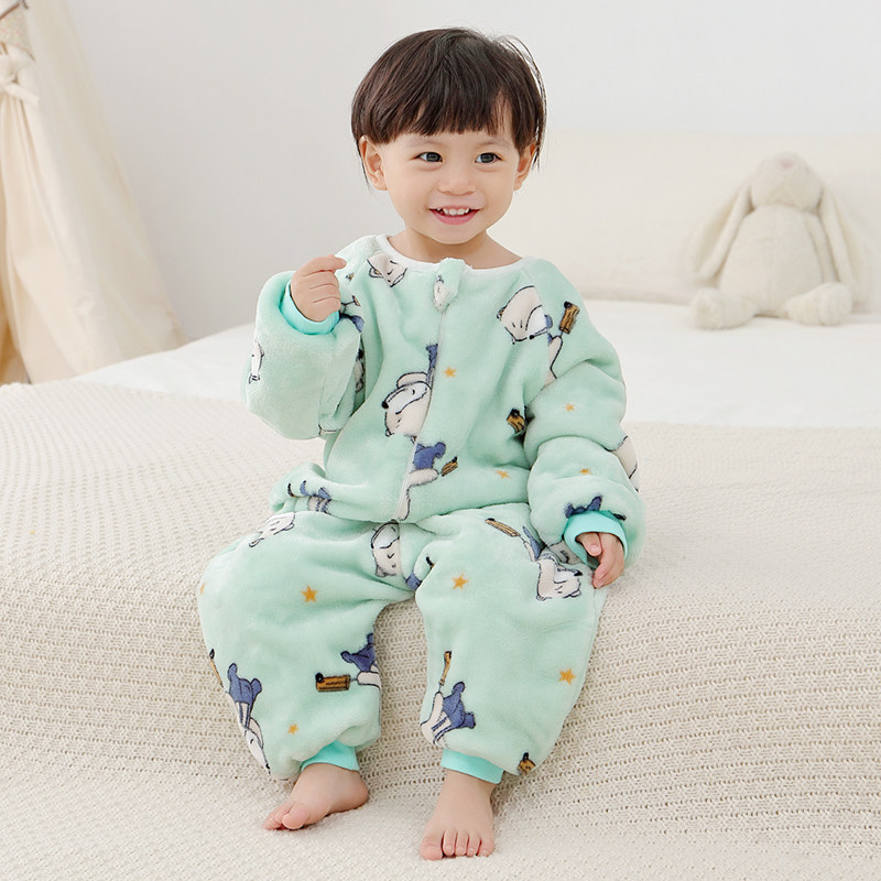 新婴儿睡衣连体春秋冬季居家服男女童宝宝爬服珊瑚绒双层加厚睡袋