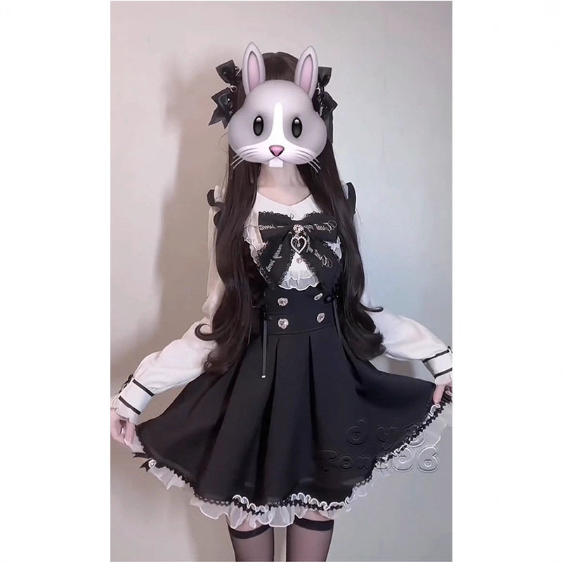 【十字末端】少女学生长袖洛丽塔Lolita减龄学院风拼接春秋连衣裙