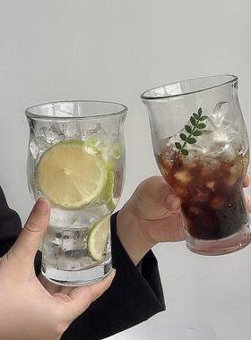 小众复古宽口玻璃杯冰美式咖啡杯大容量苏打气泡柠檬饮品杯果茶杯