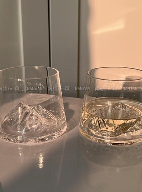 水晶款富士山杯冰山玻璃杯观山杯日式ins雪山杯水杯茶杯威士忌杯