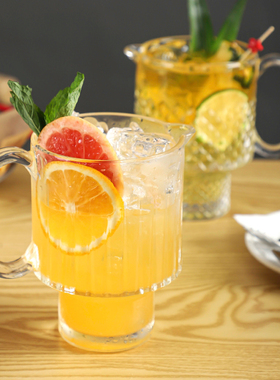 ins网红玻璃杯新款叠叠水果茶杯奶茶杯玻璃热饮茶果汁杯餐饮杯