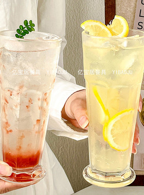 700ml加厚八角杯 耐热玻璃水杯大口创意饮料奶茶店水果茶杯子啤酒