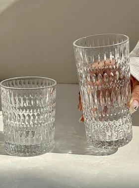 浮雕玻璃杯北欧高档轻奢复古家用水杯果汁杯牛奶啤酒酒杯威士忌杯