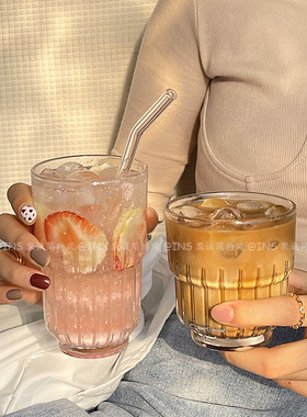 ins网红餐厅玻璃杯耐热拿铁冰咖啡杯饮品杯苏打气泡水杯果汁杯子