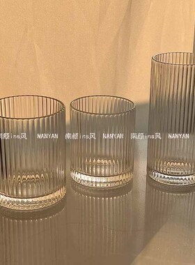 ins简约条纹玻璃杯冰美式拿铁咖啡杯果汁杯冷饮杯家用牛奶杯水杯