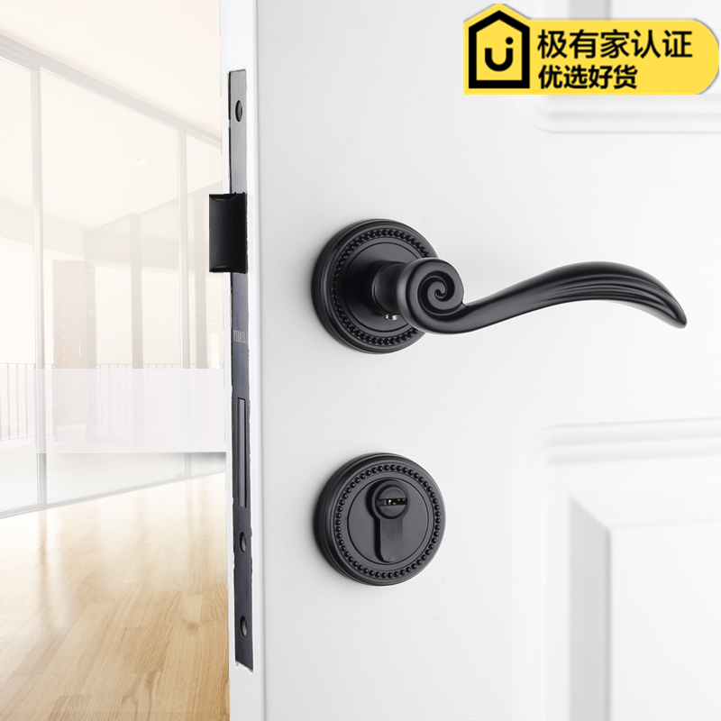 依佰利美式门锁黑色室内实木门房门锁简约欧式分体锁仿古静音门锁