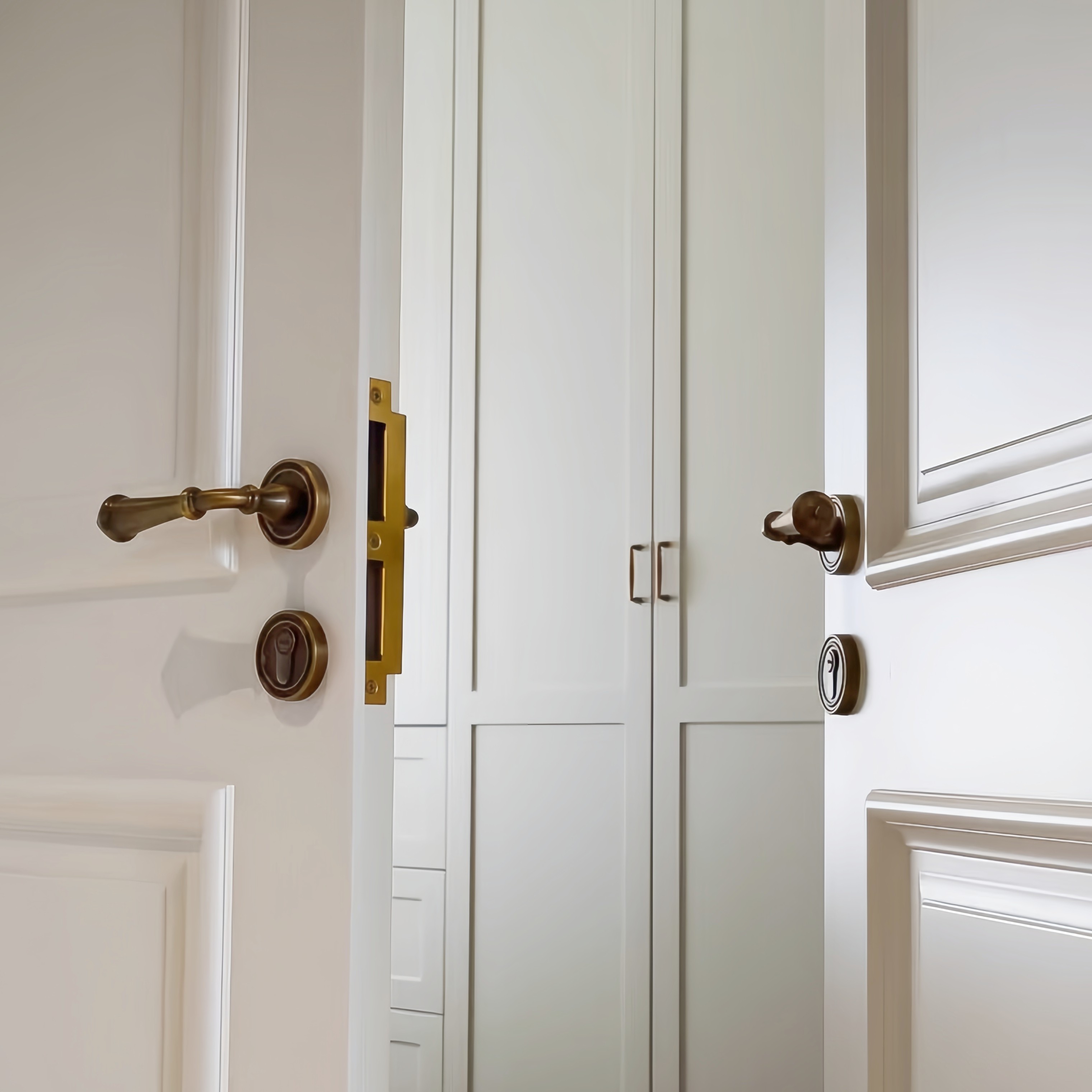 美式双开门仿古门锁复古卧室房门锁法式黄古铜门锁静音对开门把手