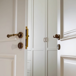 美式双开门仿古门锁复古卧室房门锁法式黄古铜门锁静音对开门把手