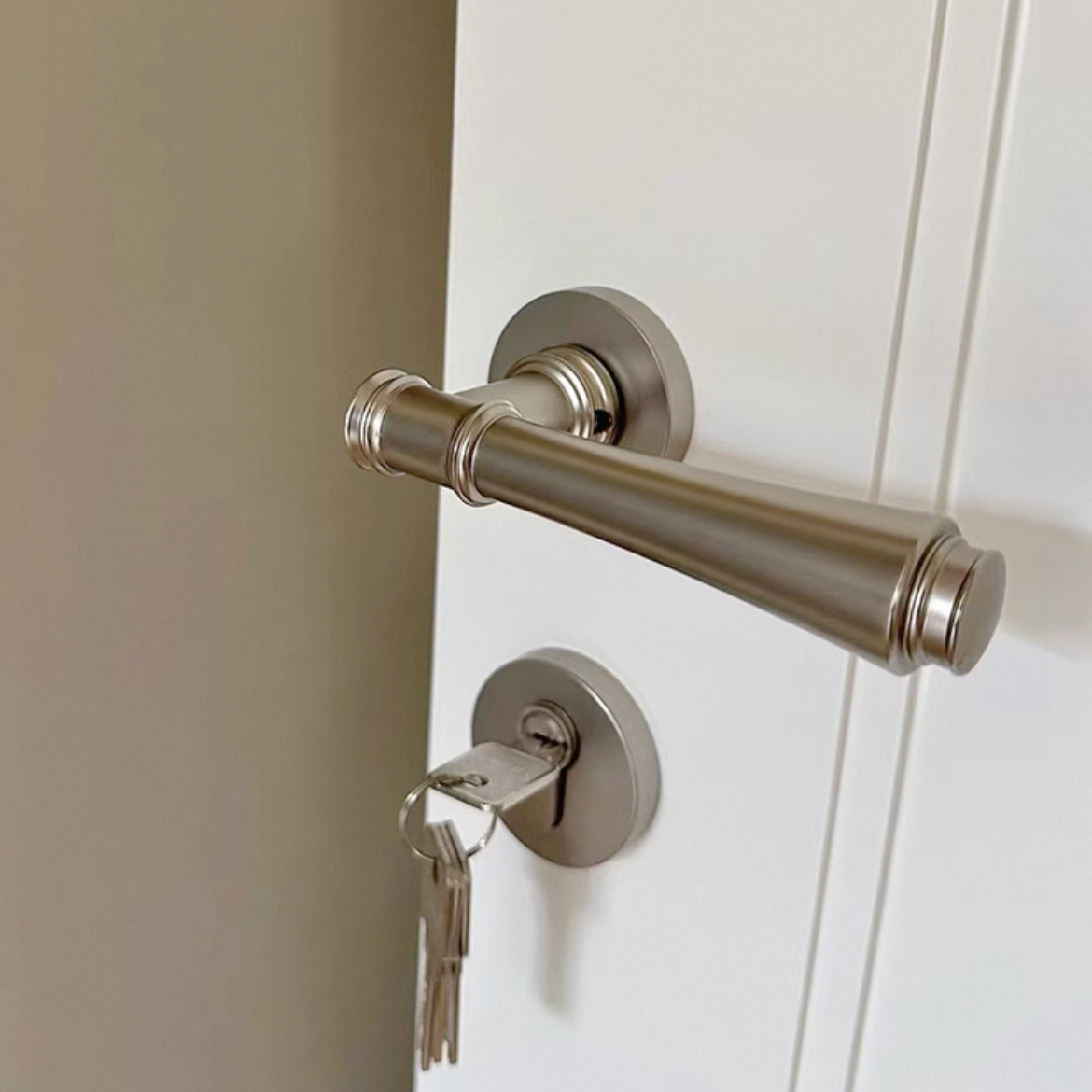 美式拉丝镍砂银色简约静音门锁